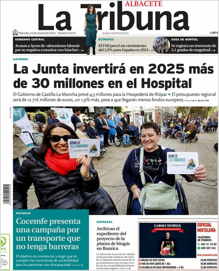 Portada de La Tribuna de Albacete (España)
