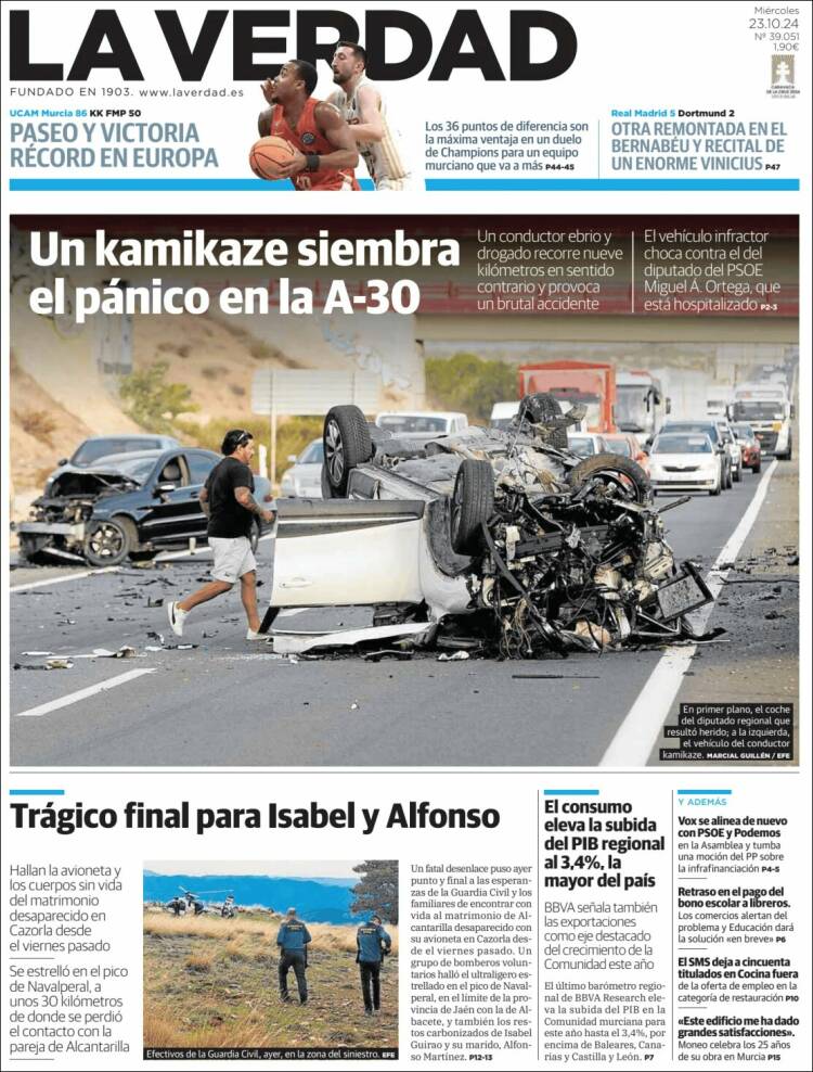 Portada de La Verdad de Murcia (España)