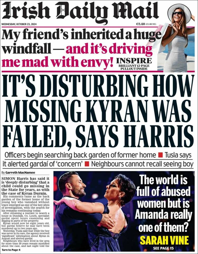 Portada de Irish Daily Mail (Irlanda)