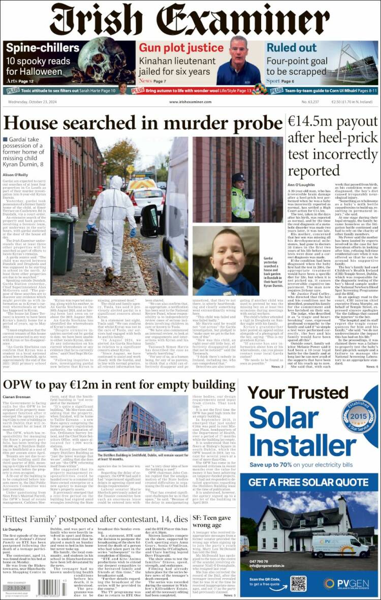 Portada de Irish Examiner (Irlanda)