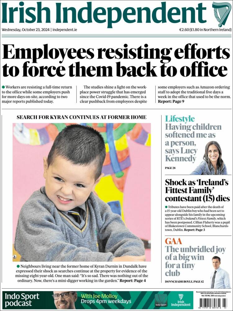 Portada de Irish Independent (Irlanda)