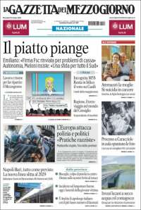 Portada de La Gazzetta del Mezzogiorno (Italie)