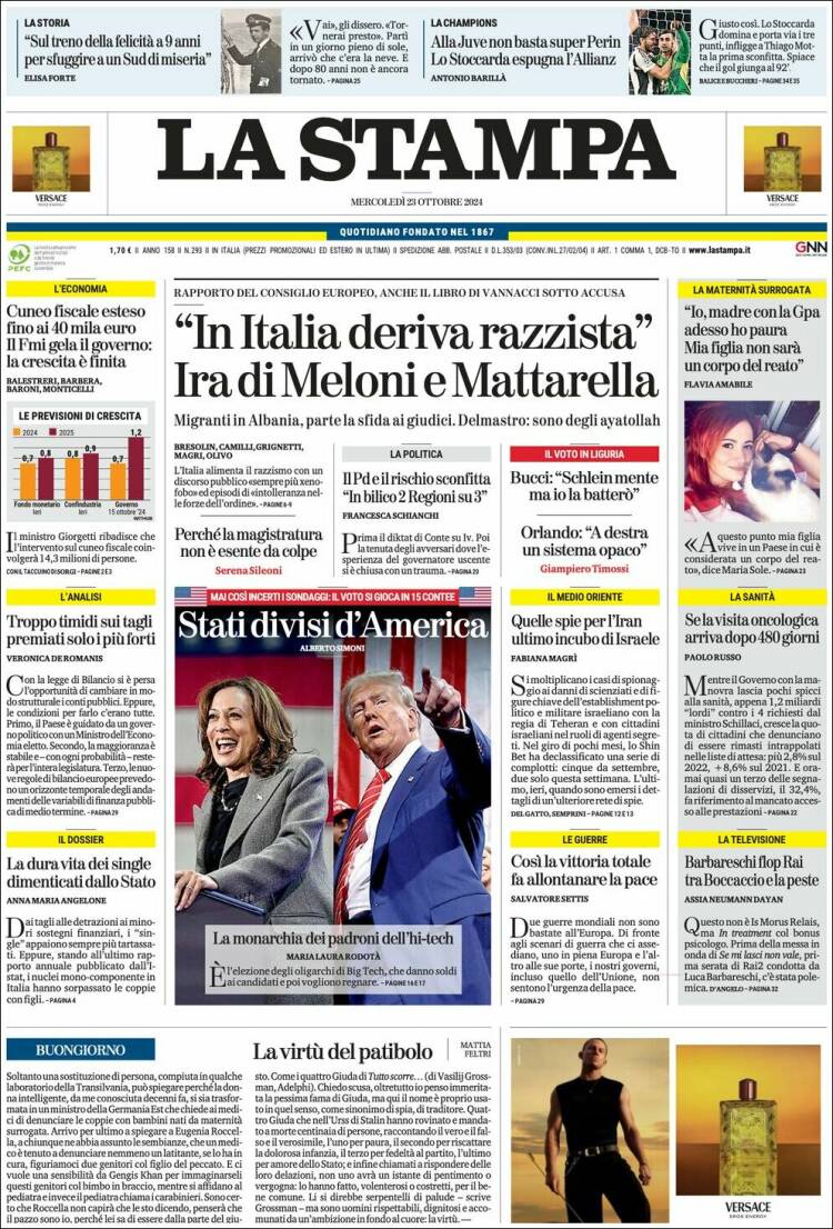 Portada de La Stampa (Italie)