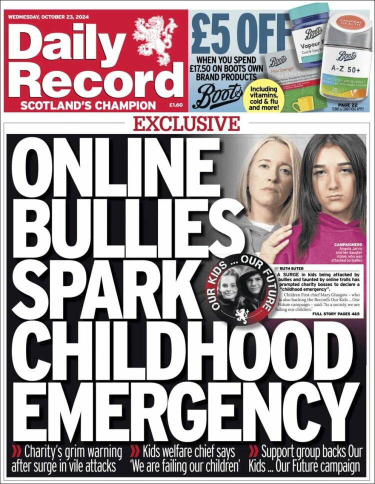 Portada de Daily Record (Reino Unido)