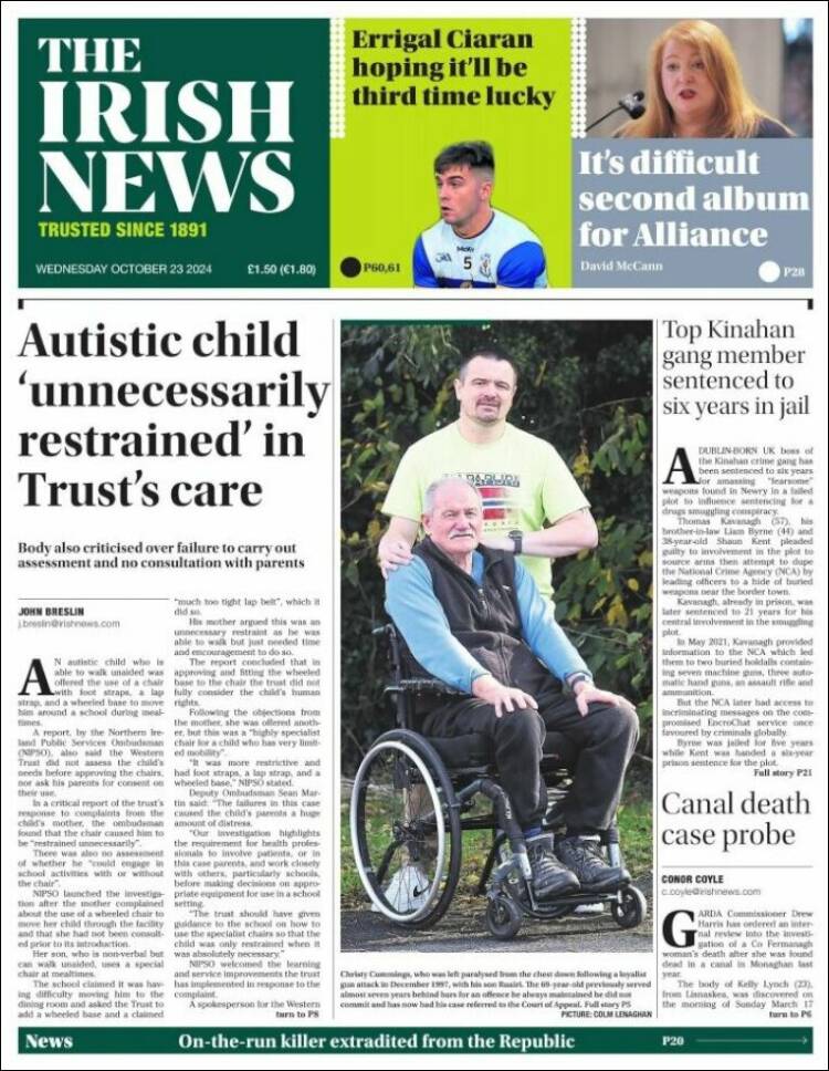 Portada de Irish News (Reino Unido)