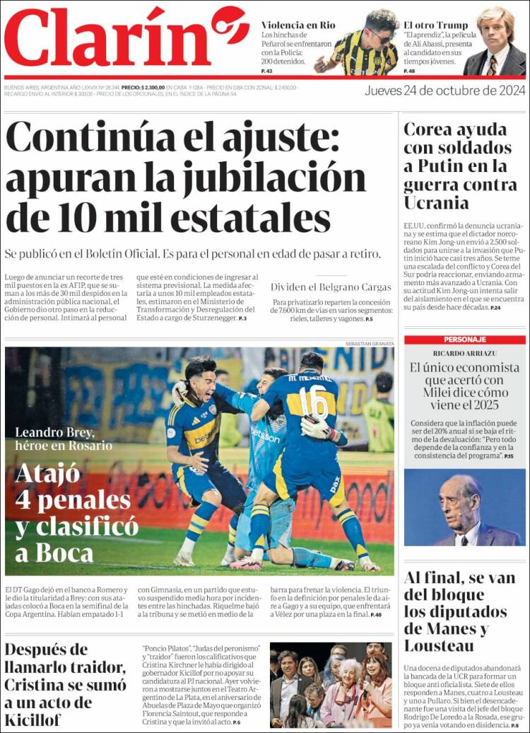 Portada de Clarín (Argentina)
