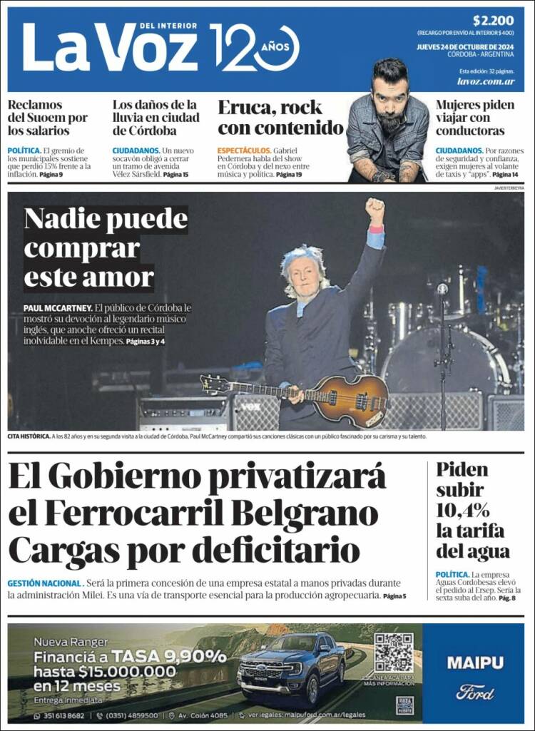 Portada de La Voz del Interior (Argentina)