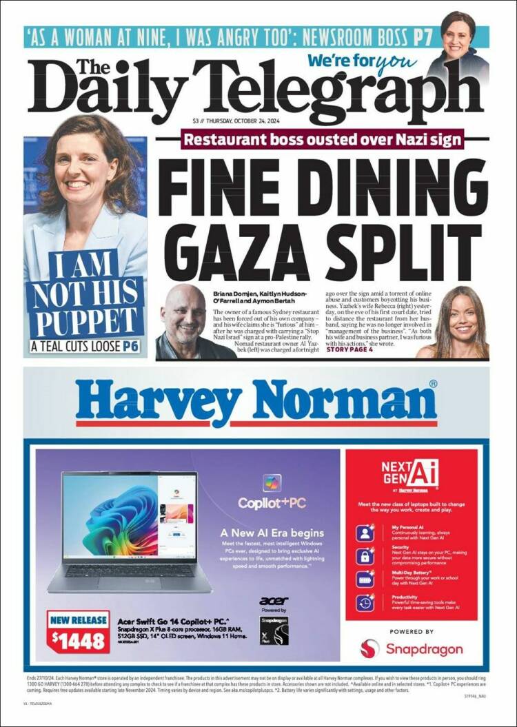 Portada de The Daily Telegraph (Australia)