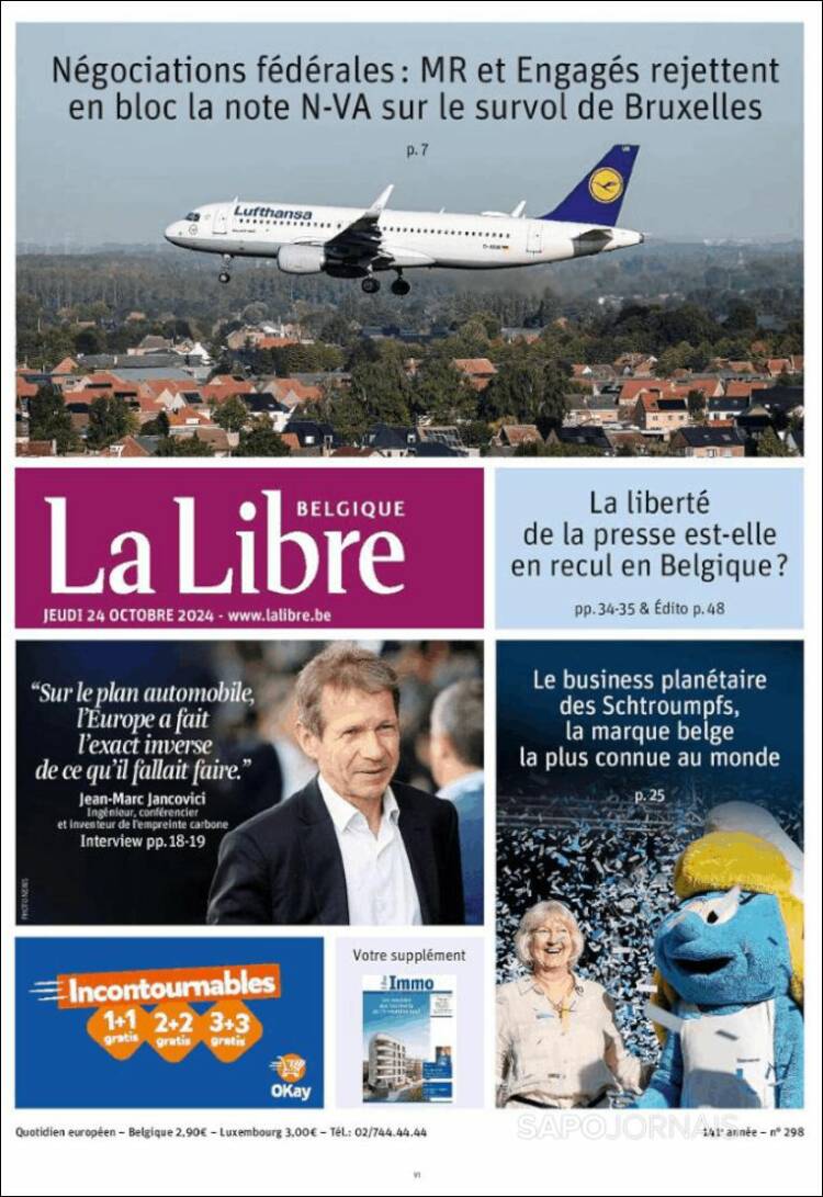 Portada de La Libre.be (B&eacute;lgica)