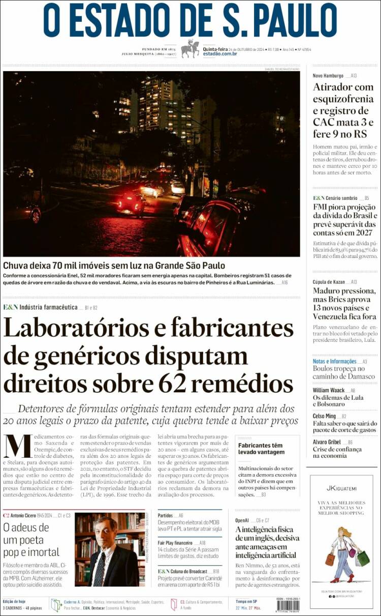 Portada de O Estado de São Paulo (Brasil)