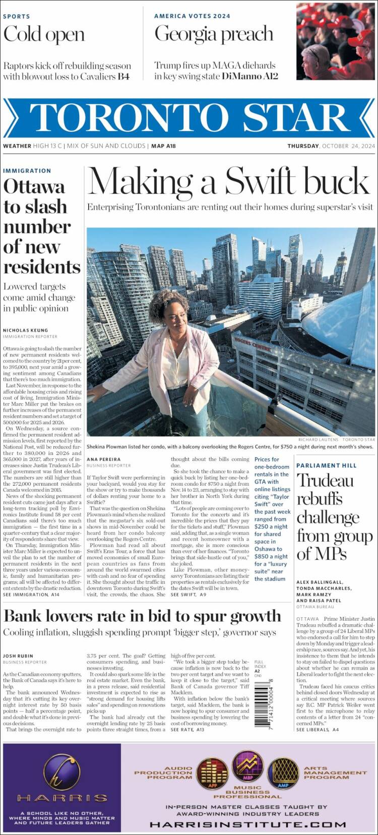 Portada de The Toronto Star (Canadá)