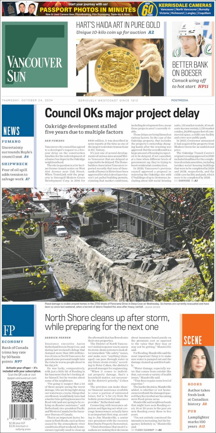 Portada de The Vancouver Sun (Canadá)
