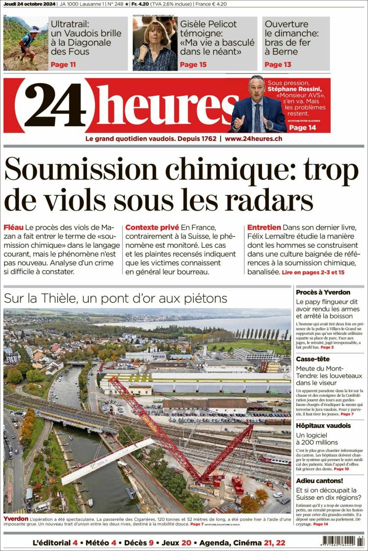 Portada de 24 Heures (Suiza)