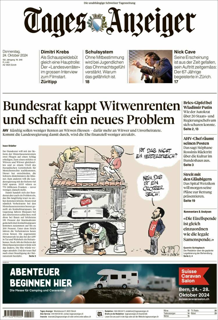Portada de Tages-Anzeiger (Suiza)