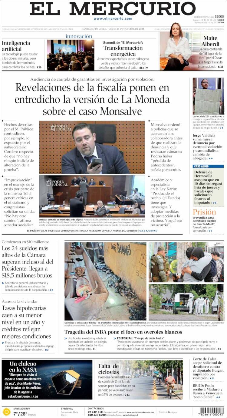 Portada de El Mercurio (Chile)