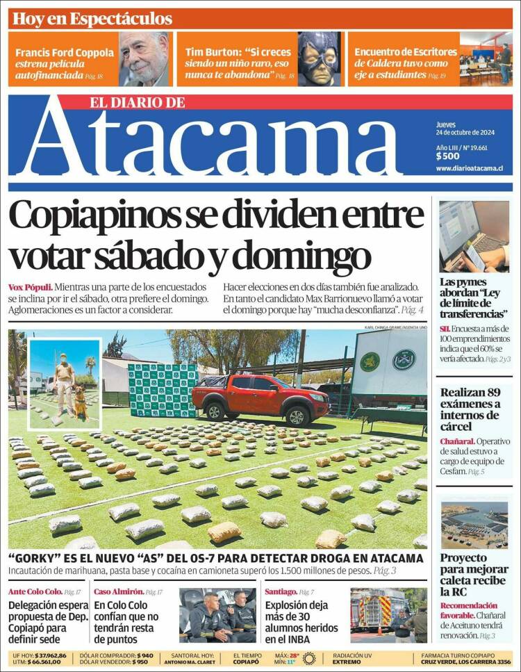 Portada de Diario de Atacama (Chile)