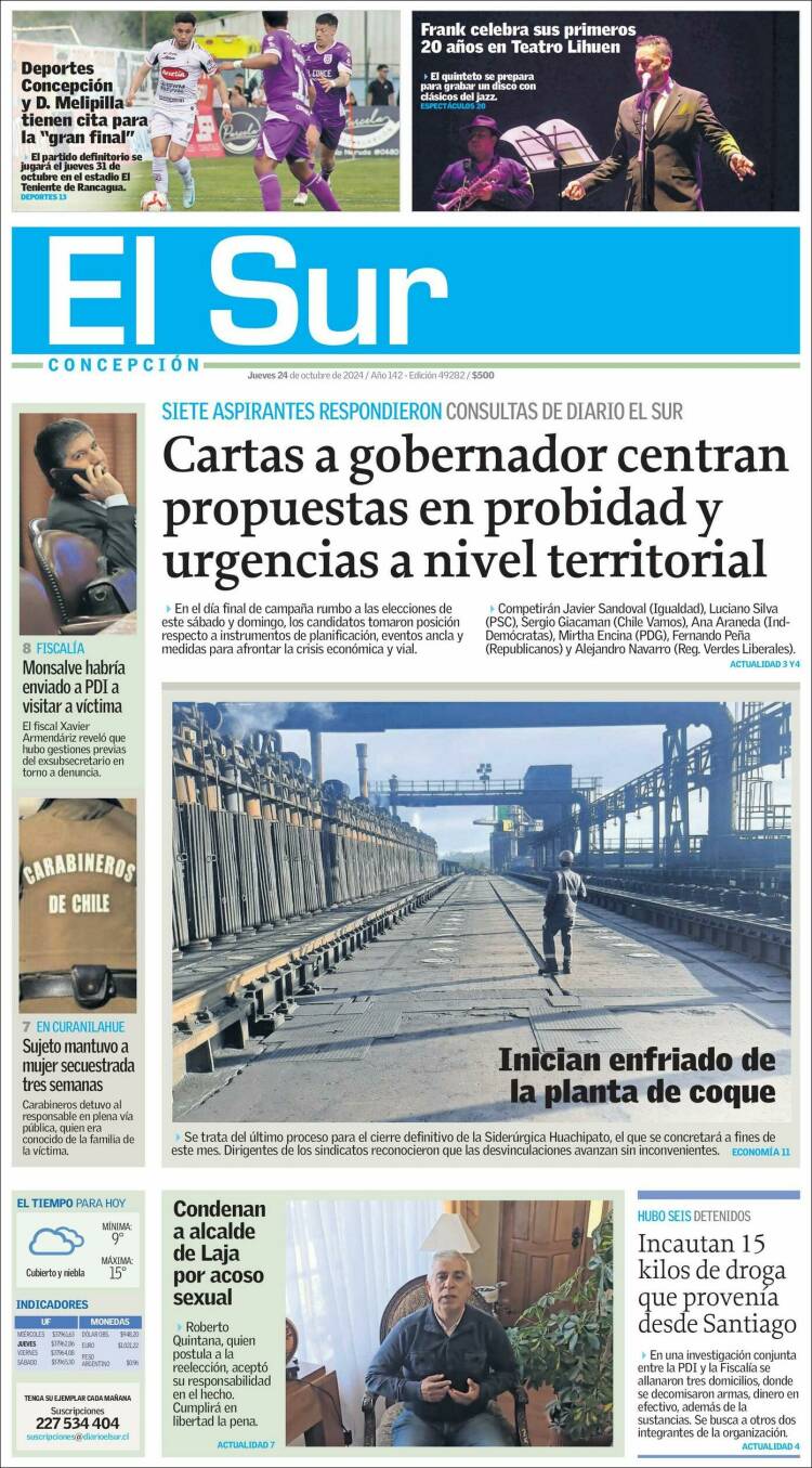 Portada de El Sur (Chile)