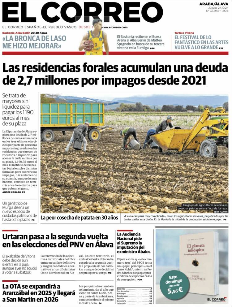 Portada de El Correo - Álava (España)