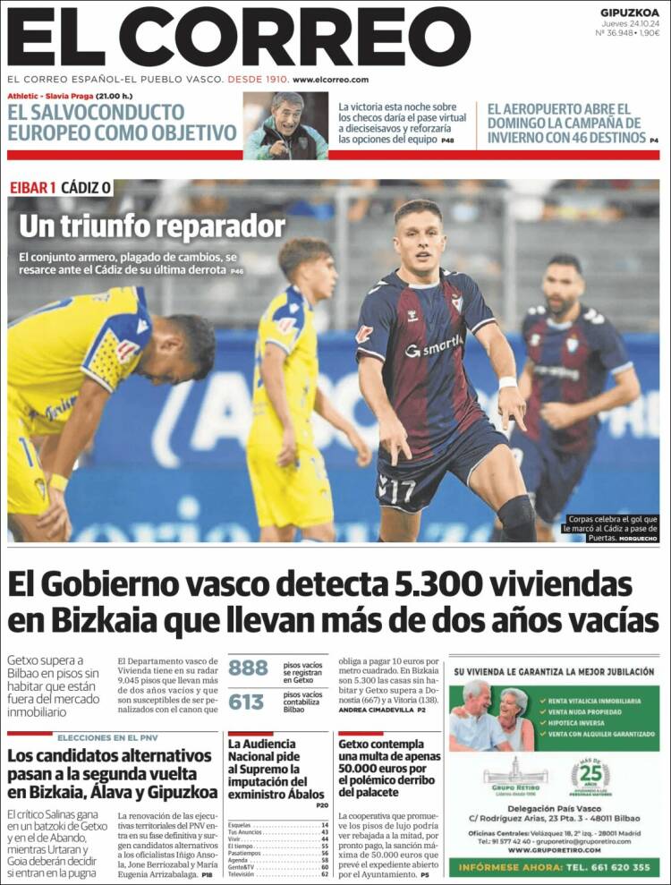 Portada de El Correo - Guipuzcoa (España)
