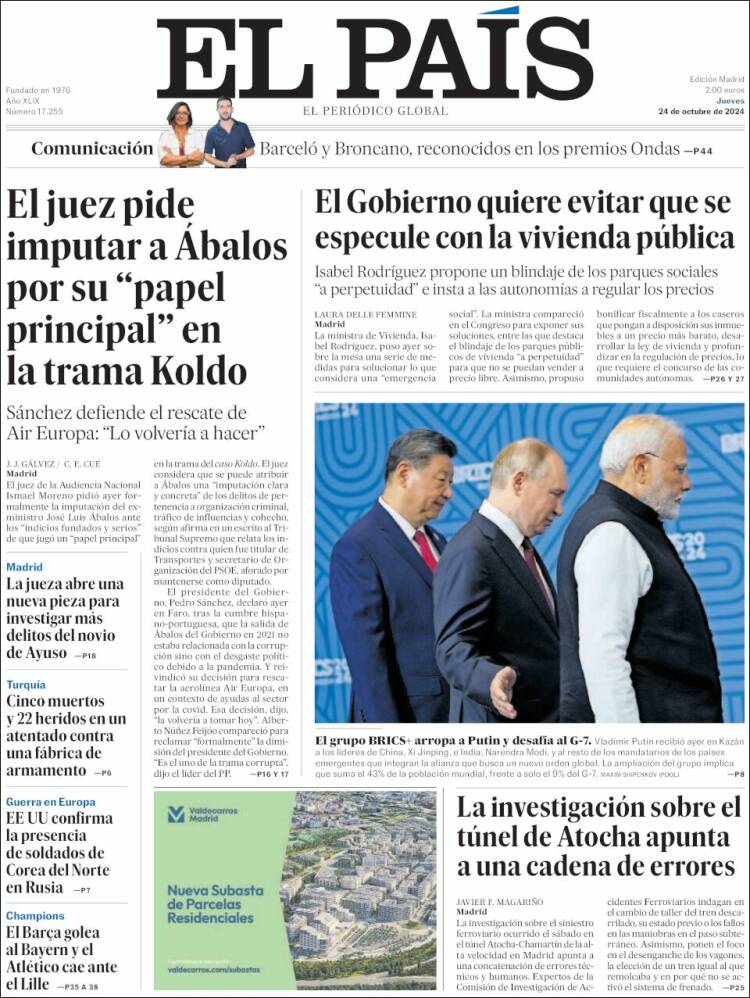 Portada de El País (España)