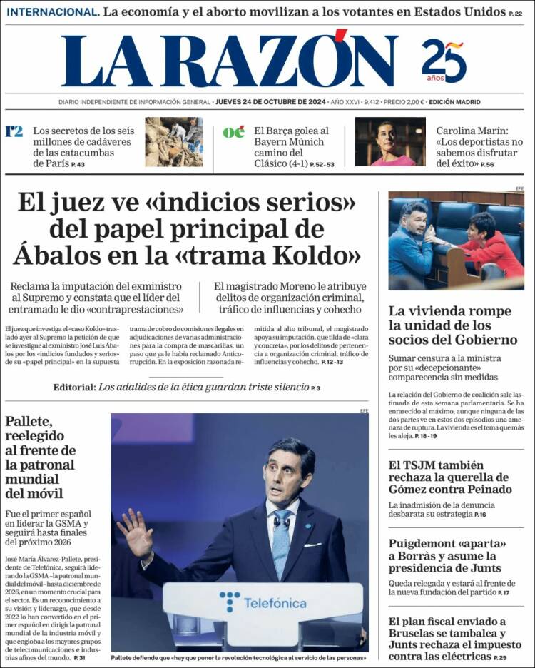 Portada de La Razón (España)