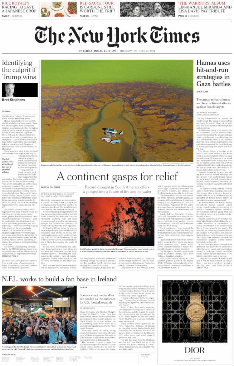 Portada de International New York Times (Europa)