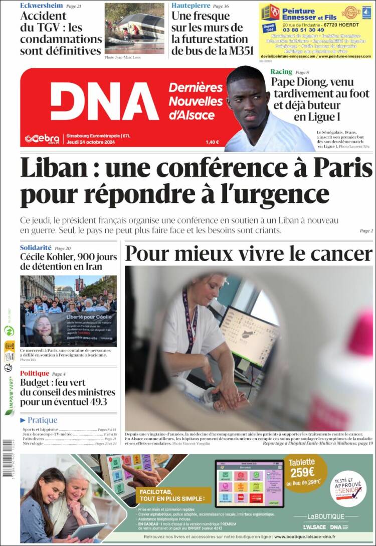 Portada de Les Dernières Nouvelles d'Alsace (Francia)
