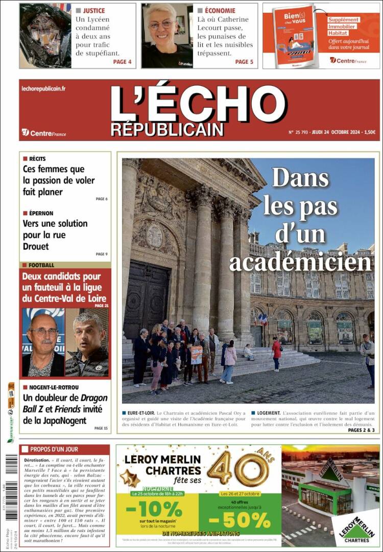 Portada de L'Echo Républicain (Francia)