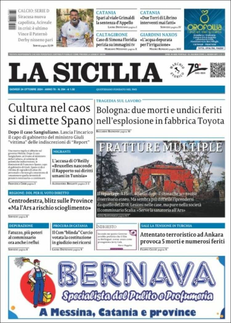 Portada de La Sicilia (Italia)