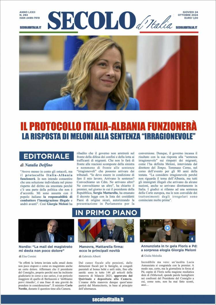 Portada de Secolo d'Italia (Italia)