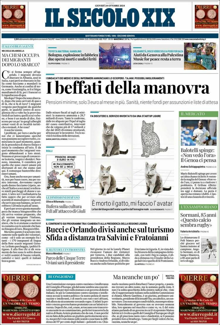 Portada de Il Secolo XIX (Italia)