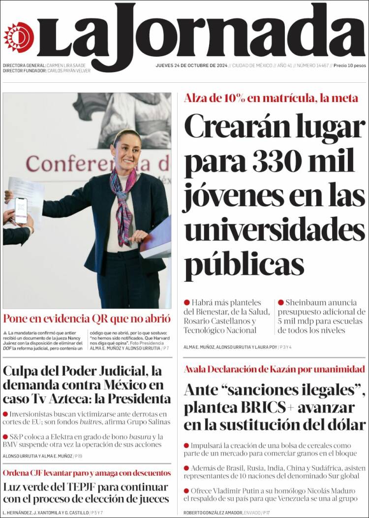 Portada de La Jornada (M&eacute;xico)