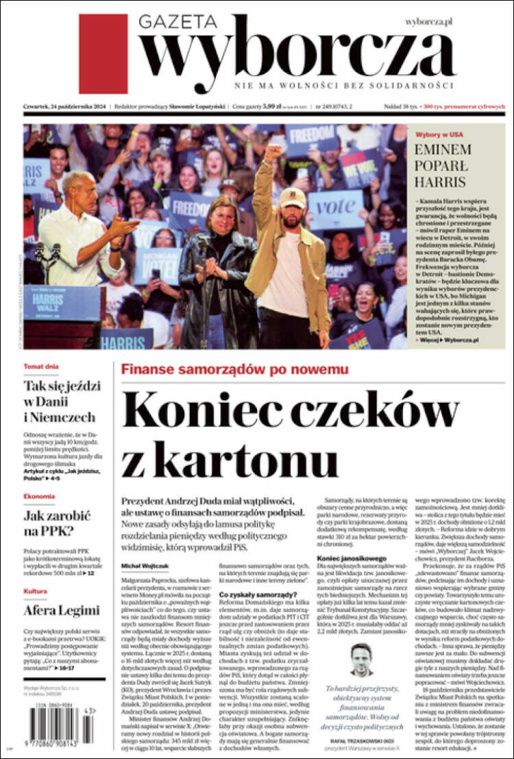 Portada de Gazeta Wyborcza (Polonia)