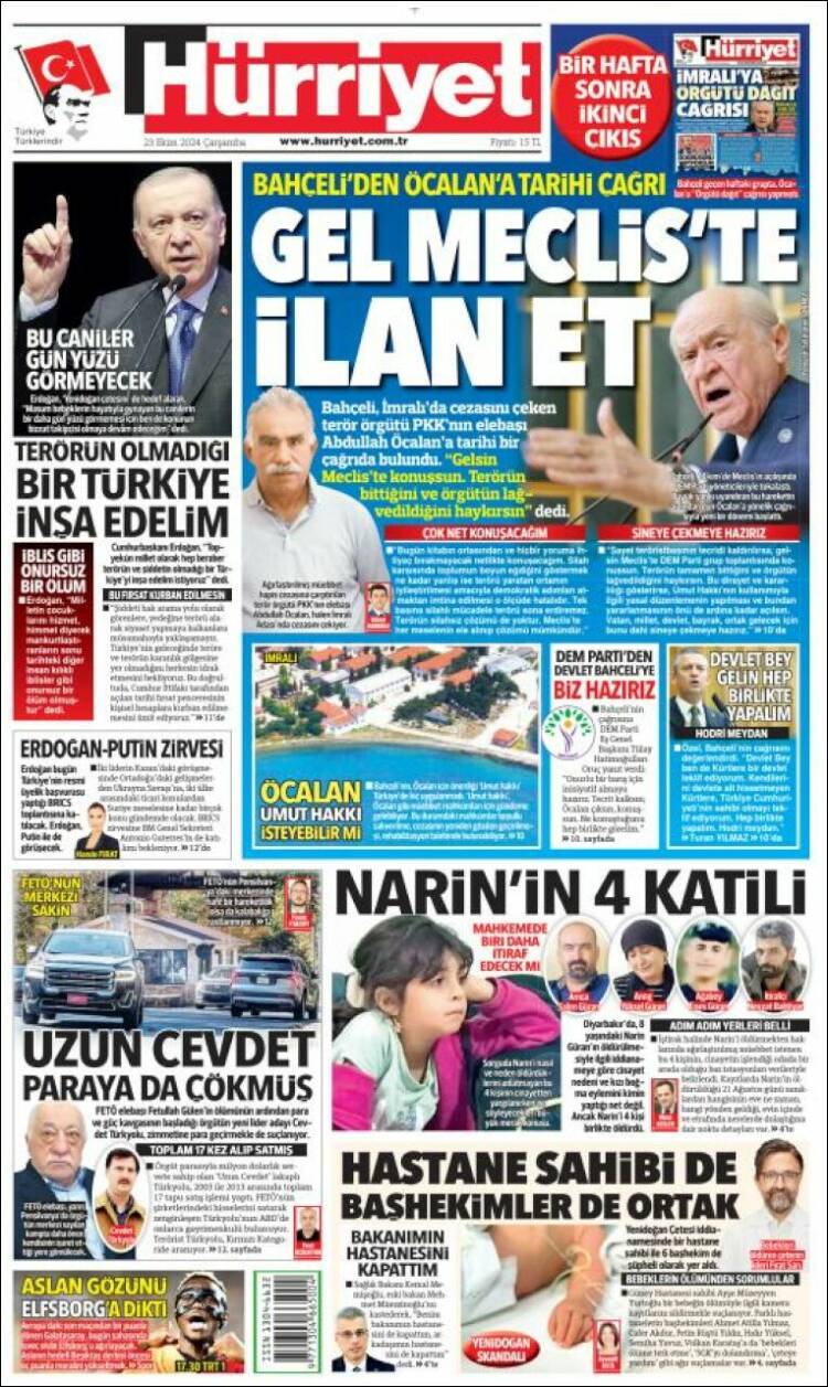 Portada de Hürriyet (Turqu&iacute;a)