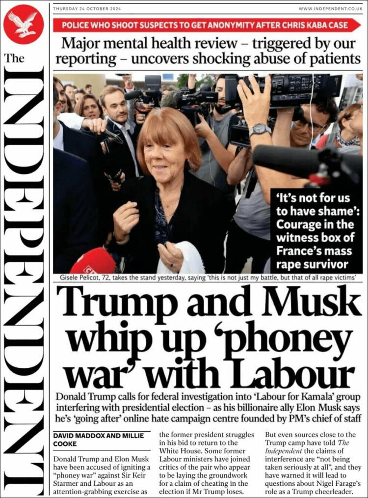 Portada de The Independent (Reino Unido)