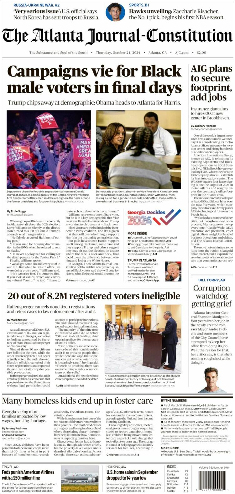 Portada de The Atlanta Journal-Constitution (USA)