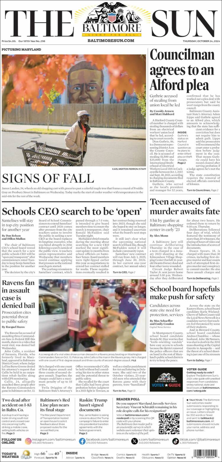 Portada de The Baltimore Sun (USA)