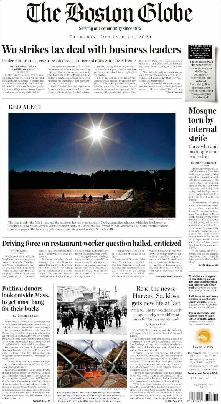 Portada de Boston Globe (USA)