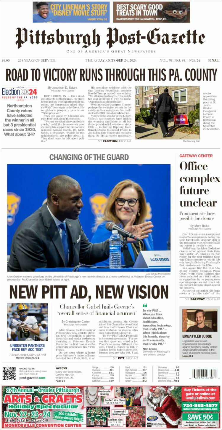 Portada de Pittsburgh Post-Gazette (USA)