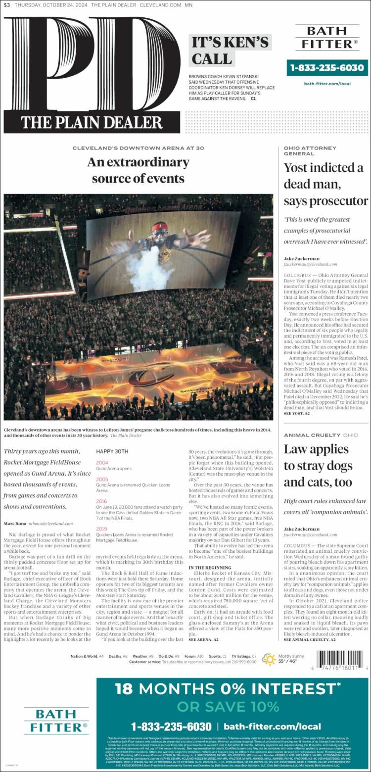 Portada de The Plain Dealer (USA)