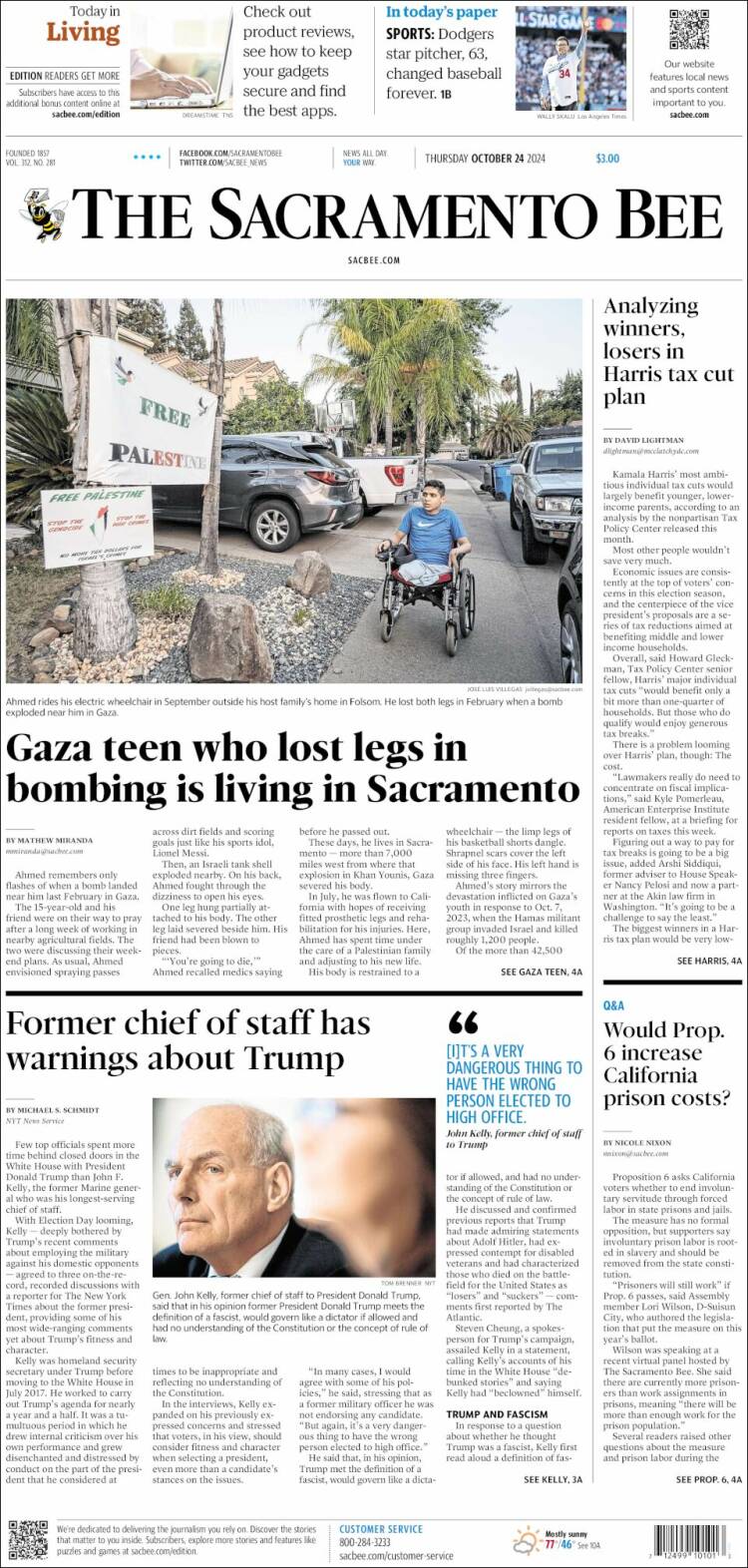 Portada de The Sacramento Bee (USA)