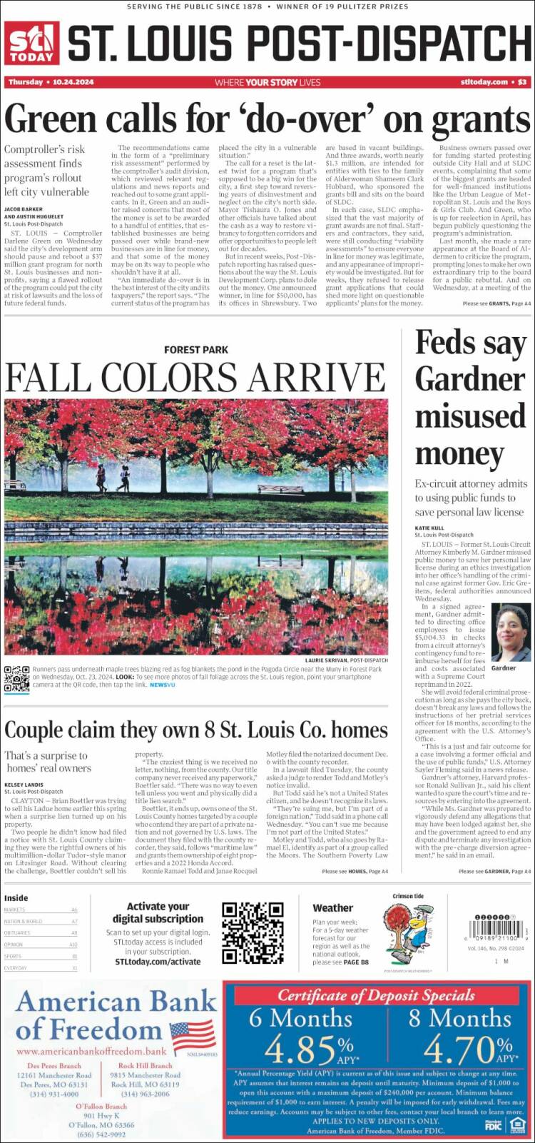 Portada de St. Louis Post-Dispatch (USA)