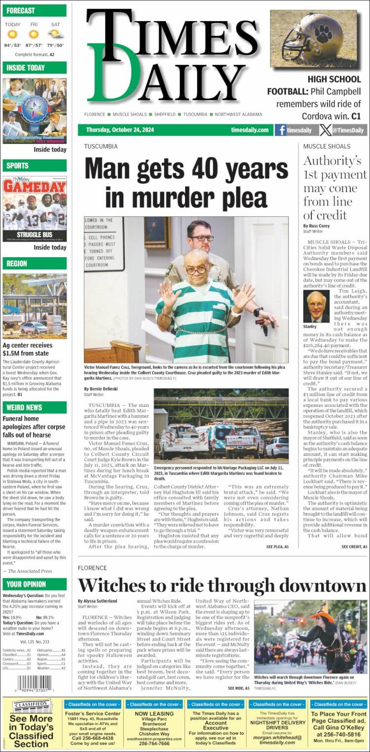 Portada de Times Daily (USA)
