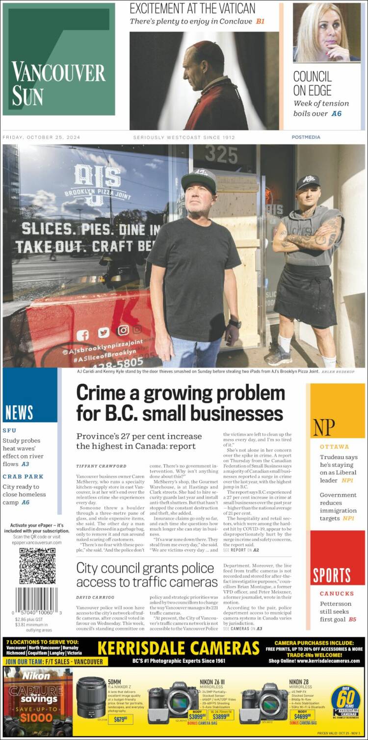 Portada de The Vancouver Sun (Canadá)