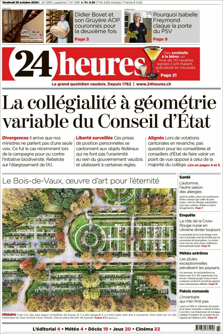 Portada de 24 Heures (Suiza)