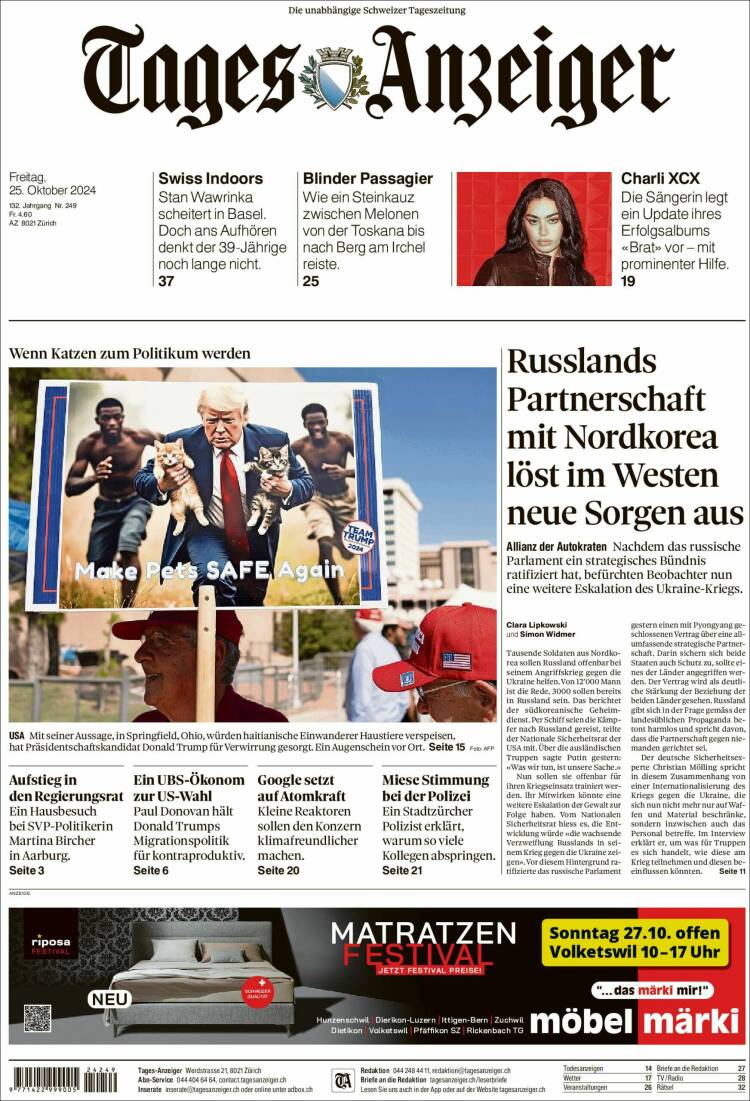 Portada de Tages-Anzeiger (Suiza)