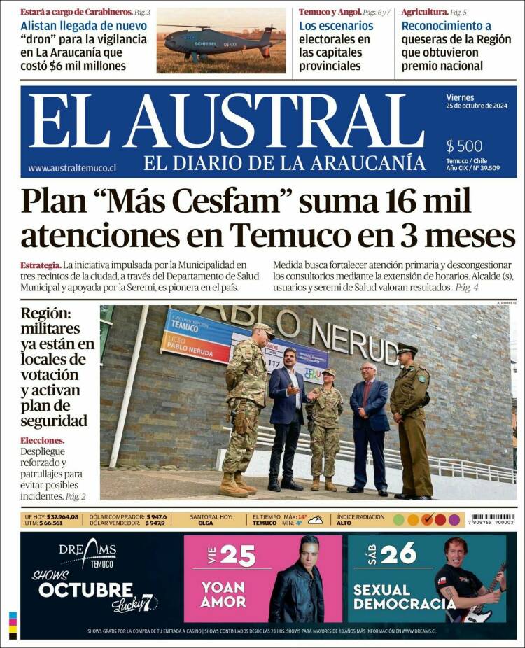 Portada de El Austral de Temuco (Chile)