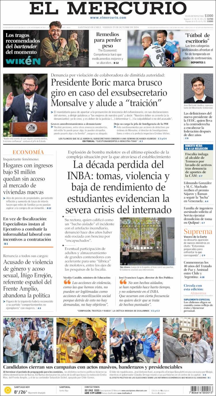 Portada de El Mercurio (Chile)