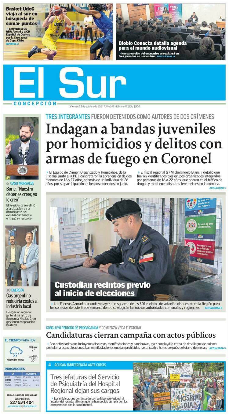 Portada de El Sur (Chile)