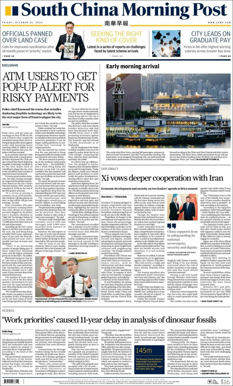 Portada de South China Morning Post (China)